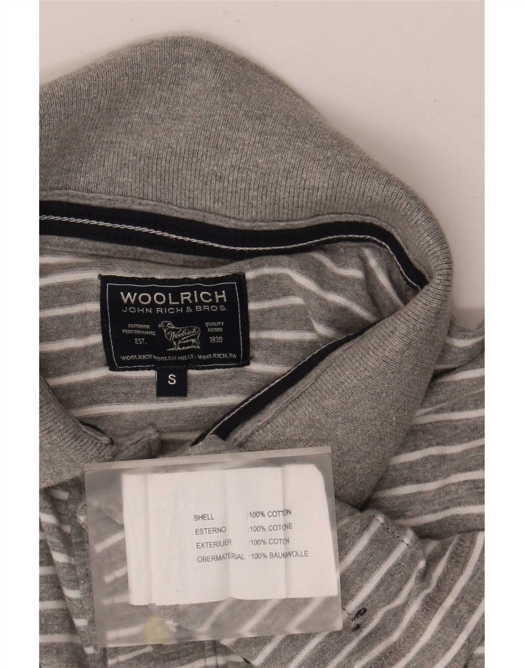 Camisa polo masculina Woolrich pequena listrada cinza de algodão