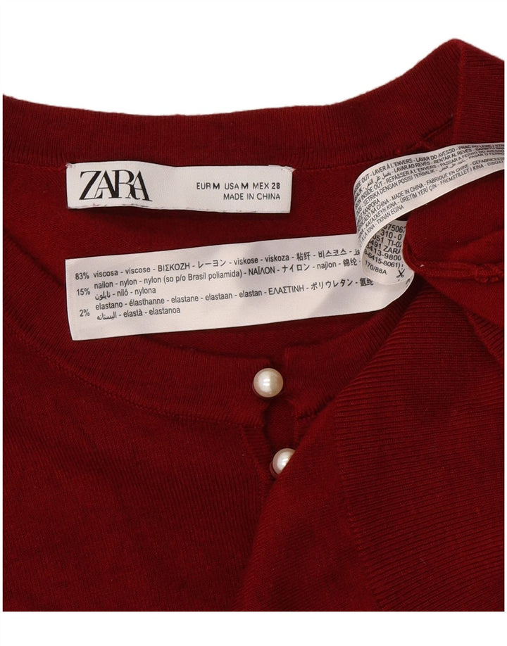Zara Suéter feminino com gola redonda e botão UK 12 Viscose Borgonha Médio
