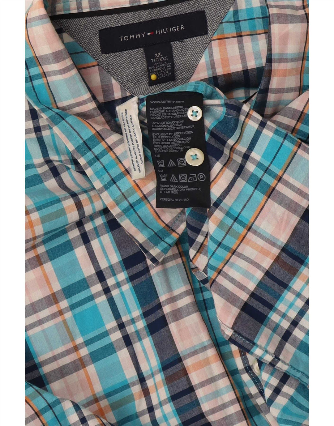 Camisa alta masculina Tommy Hilfiger 2XL algodão xadrez azul