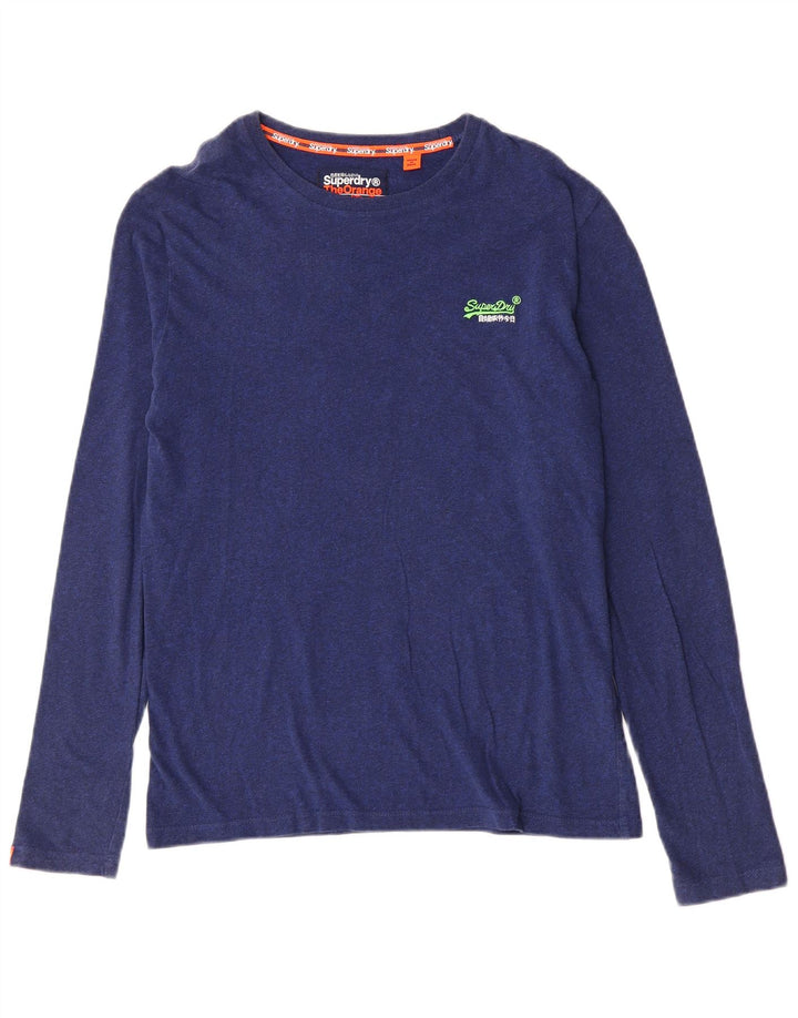 Top masculino Superdry manga comprida algodão manchado azul médio