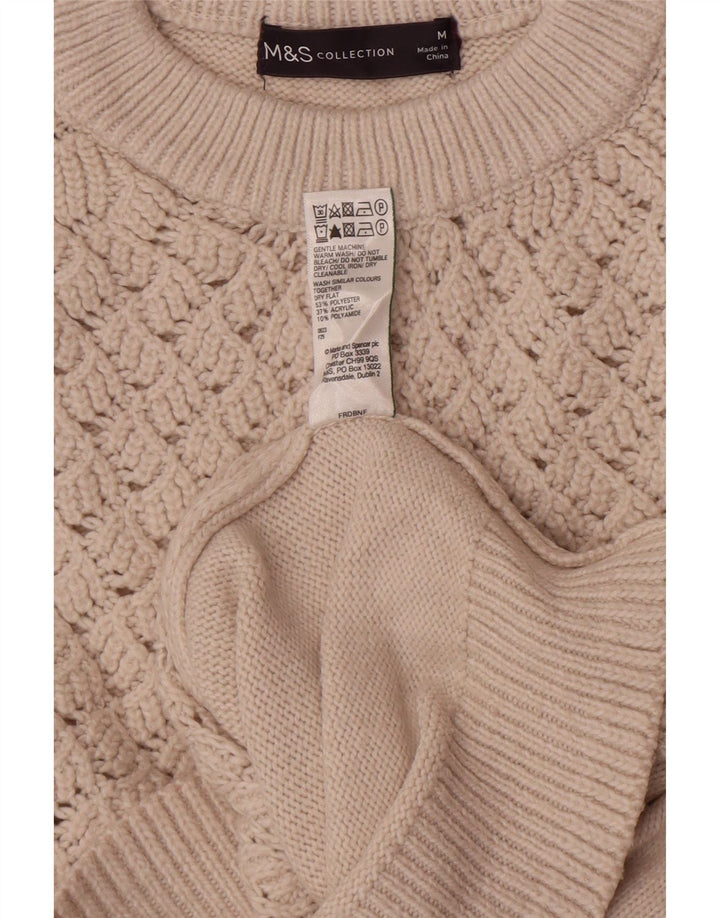 Suéter feminino Marks & Spencer com gola redonda e gola redonda Reino Unido 14 médio bege