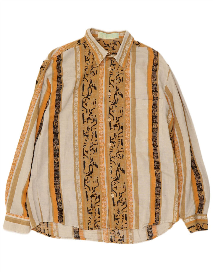 Camisa masculina vintage pequena listrada multicolorida de algodão