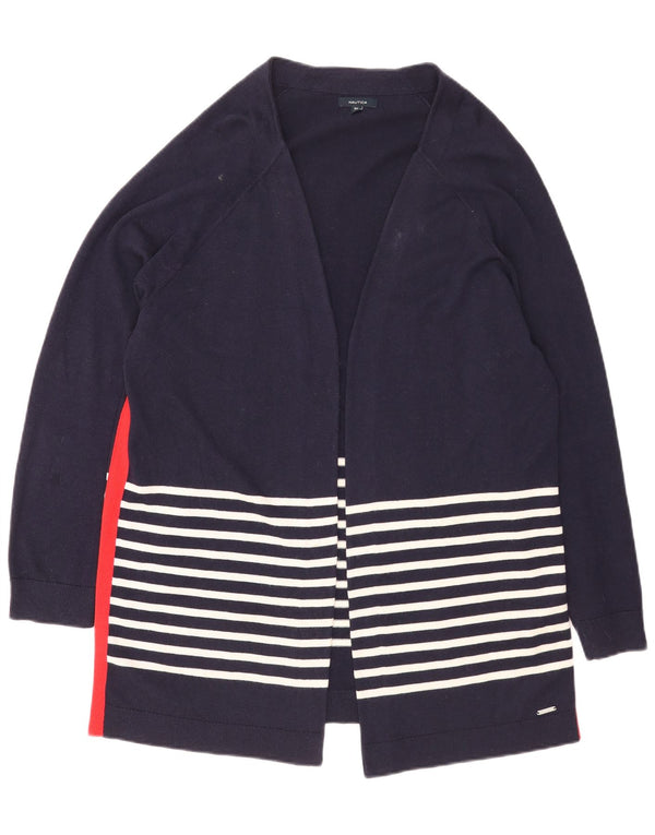 Suéter cardigã feminino Nautica Longline aberto Reino Unido 20 2XL listrado azul marinho
