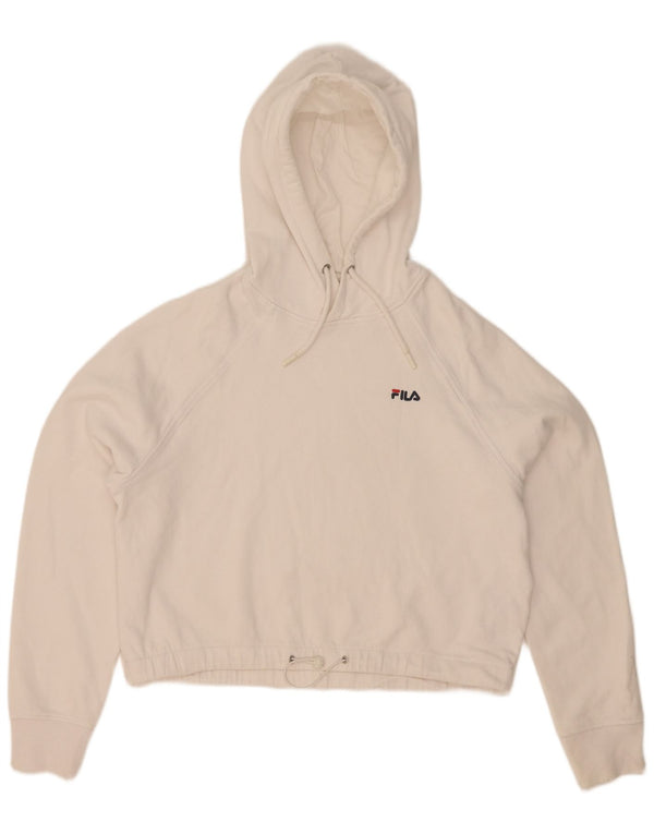 Fila Womens Crop Oversized Hoodie Jumper UK 6 XS Algodão Branco