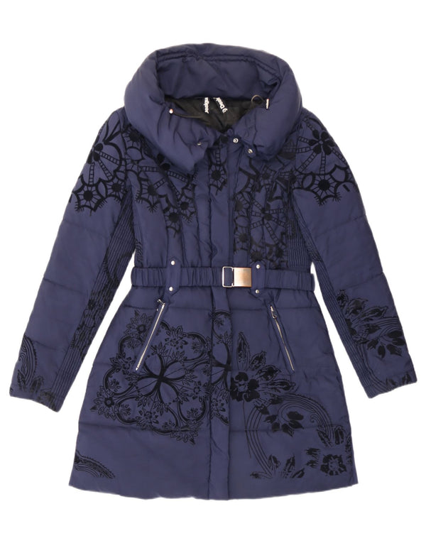 Casaco acolchoado feminino Desigual EU 38 médio azul marinho floral poliéster