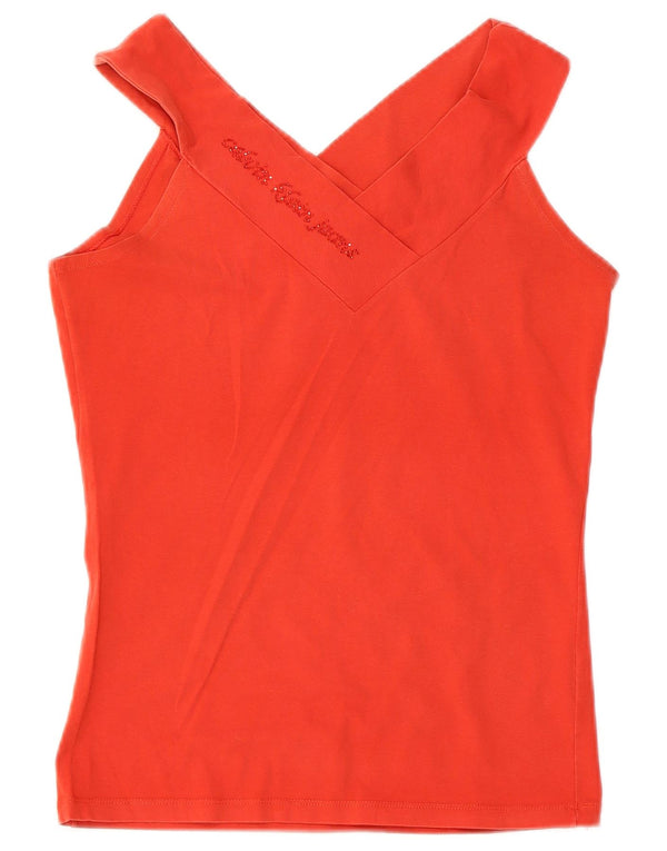 Calvin Klein Jeans Colete Feminino Top UK 14 Grande Algodão Vermelho