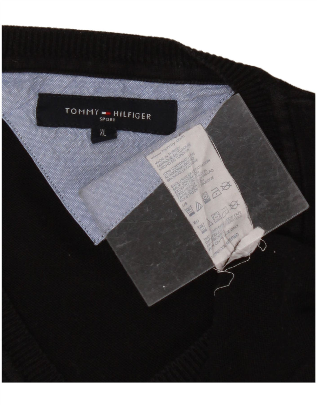 TOMMY HILFIGER Suéter masculino com decote em V XL preto algodão
