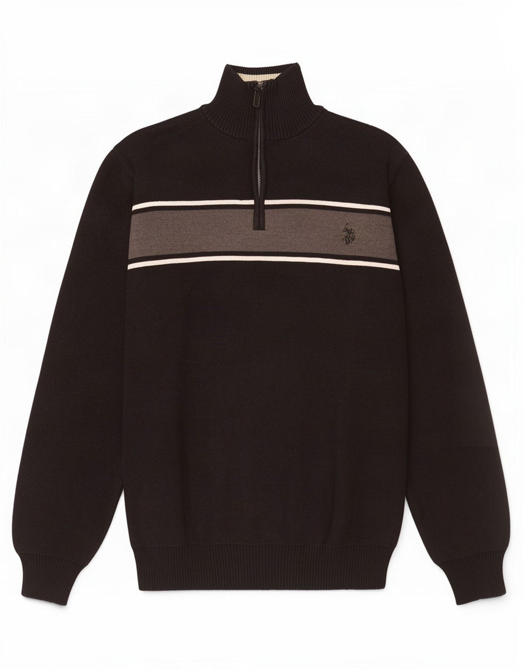 US Polo Assn. Suéter masculino com zíper e gola alta em bloco colorido preto médio