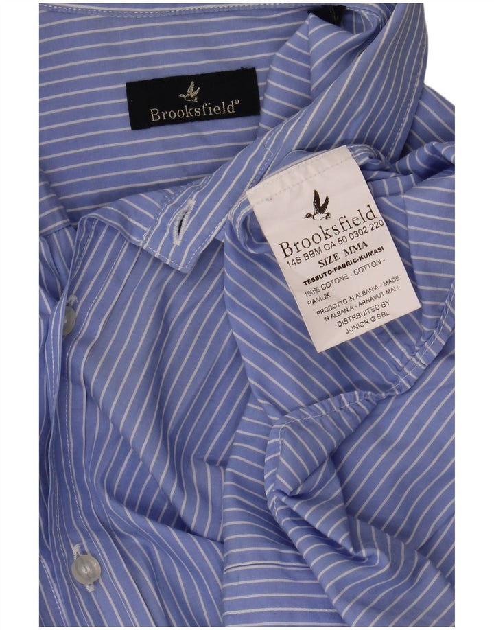 Camisa masculina Brooksfield médio azul risca de giz algodão clássico