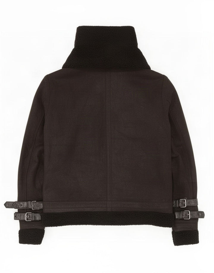 Zara Jaqueta Sherpa Masculina UK 42 XL Poliéster Preto