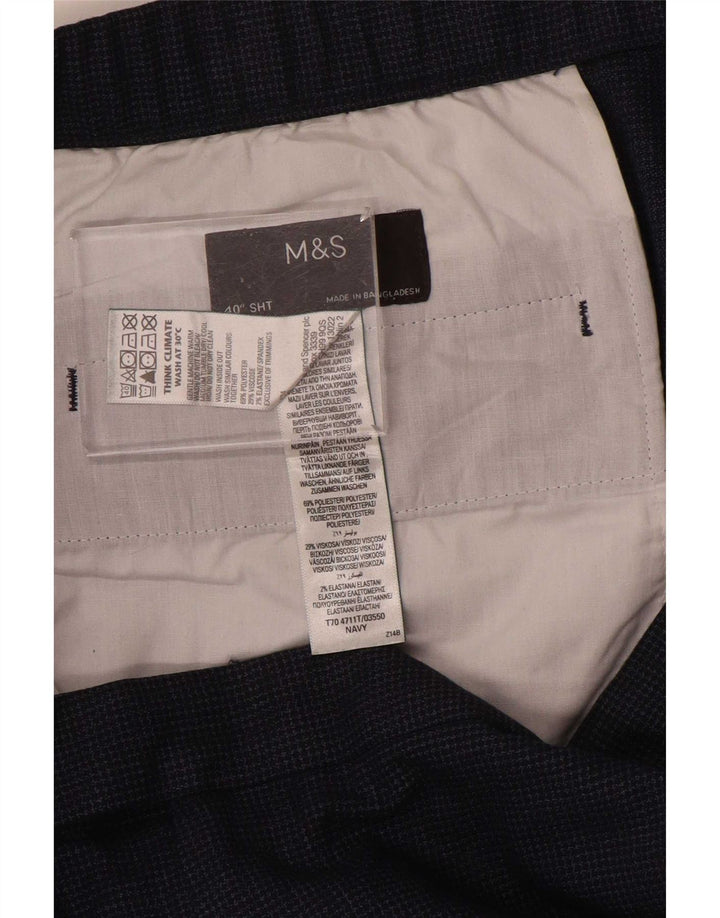 Calça masculina de terno reto Marks & Spencer W40 L29 azul marinho Houndstooth