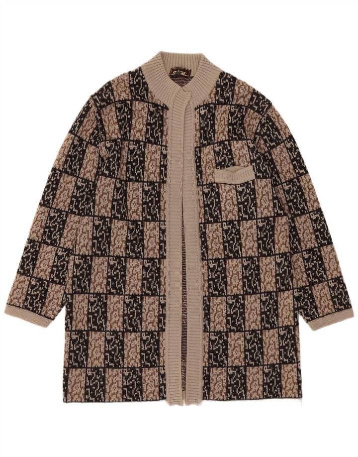 Suéter cardigã feminino VINTAGE com palangre aberto IT 44 marrom médio geométrico