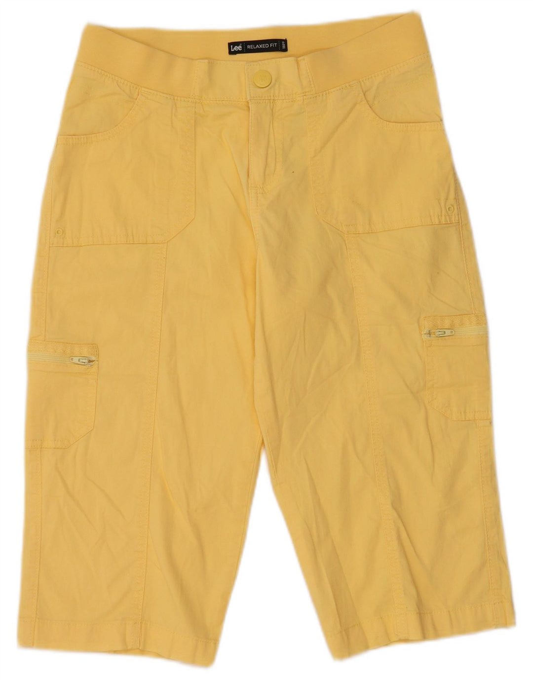 Shorts cargo feminino LEE com ajuste relaxado EUA 4 pequeno W28 algodão amarelo