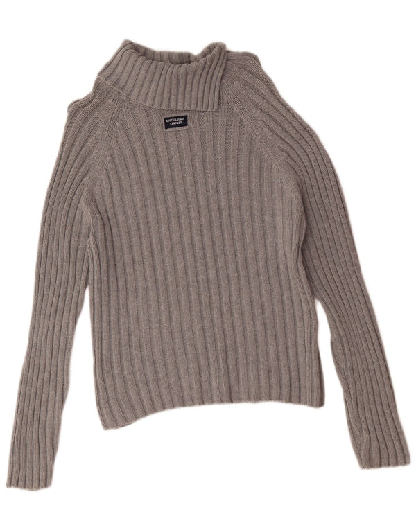Suéter feminino Nautica com gola redonda UK 14 algodão cinza médio