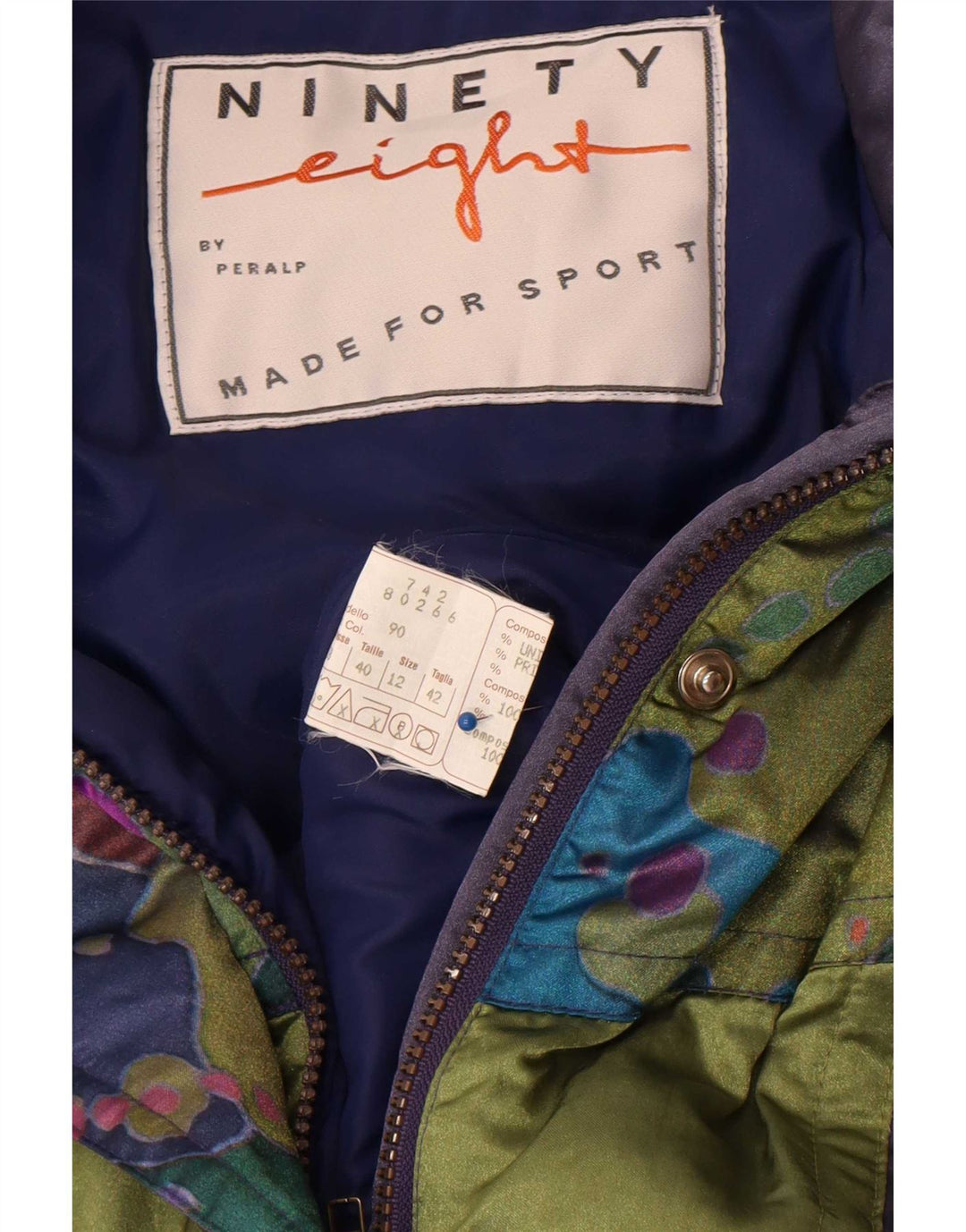 Macacão de esqui feminino Ninety Eight UK 12 médio azul marinho colorblock