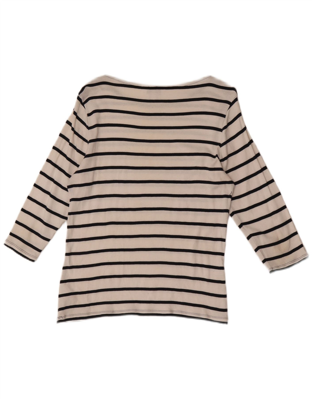 Top feminino Marks & Spencer manga 3/4 Reino Unido 16 grande algodão listrado branco