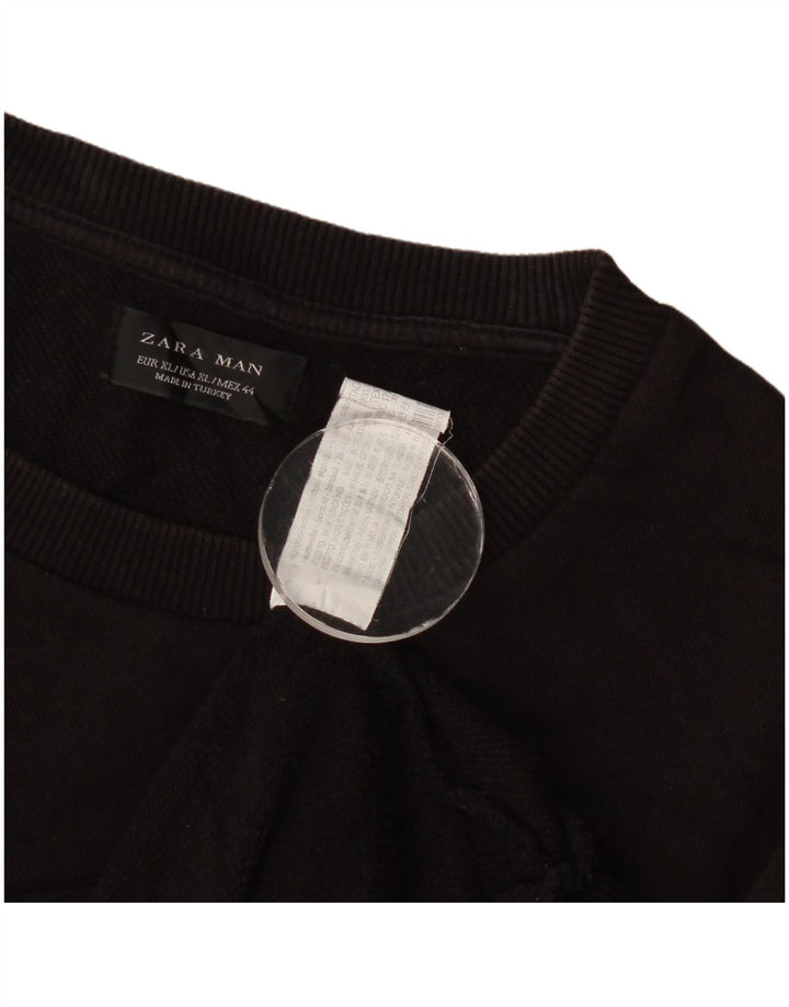 Zara Moletom Masculino Jumper XL Preto Geométrico Algodão