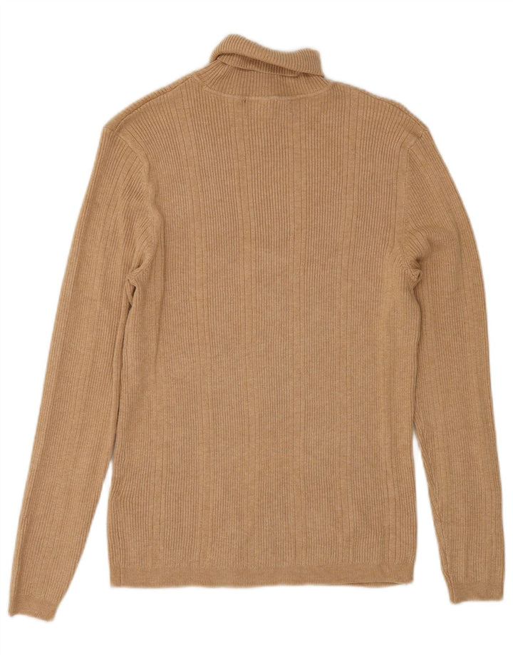 Suéter feminino Marks & Spencer com gola redonda e viscose bege pequena Reino Unido 10