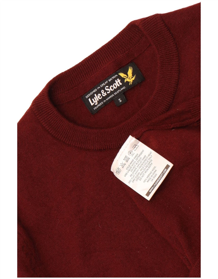 Suéter masculino Lyle & Scott com gola redonda, pequeno, lã merino marrom