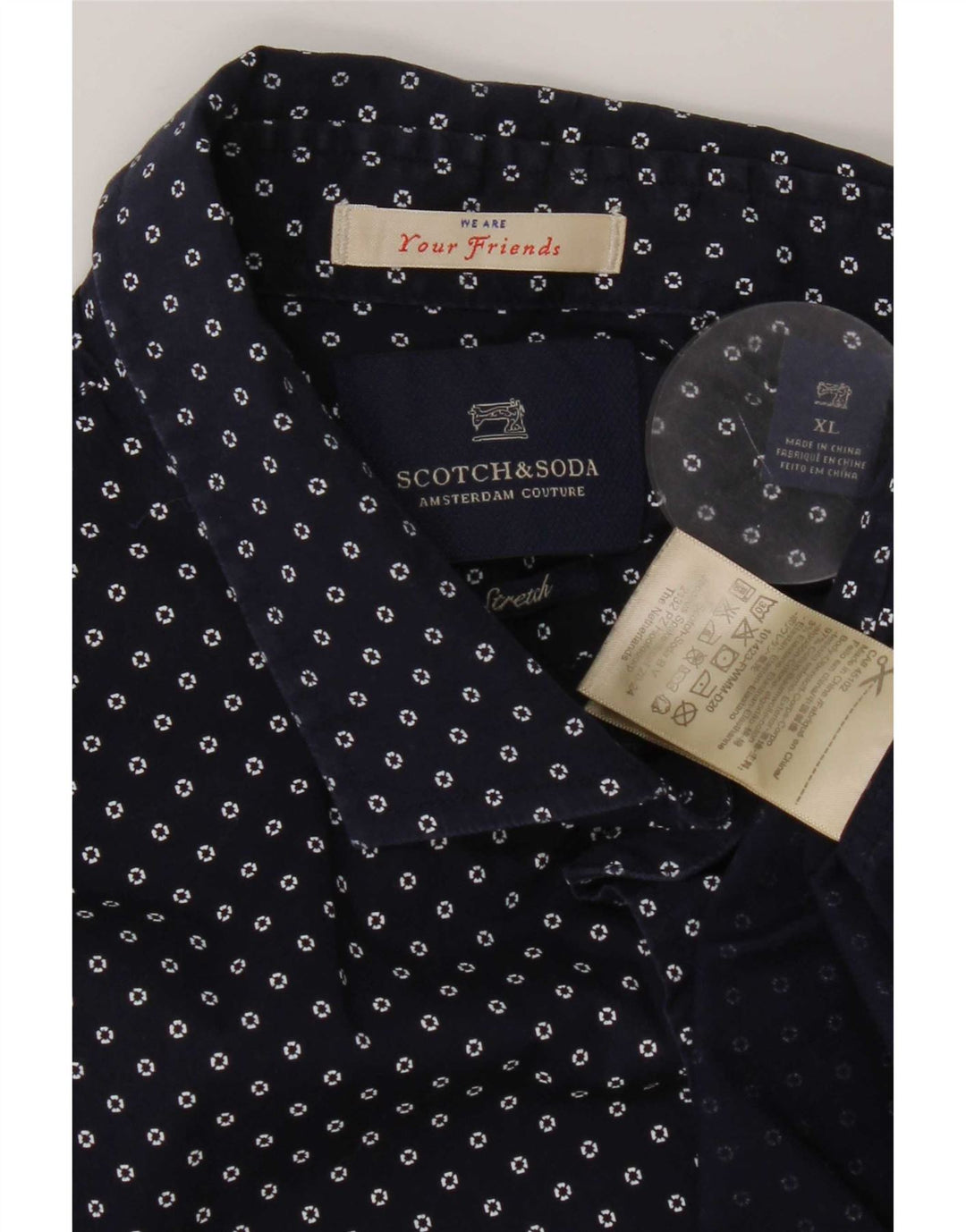 Camisa masculina Scotch & Soda XL algodão manchado azul marinho