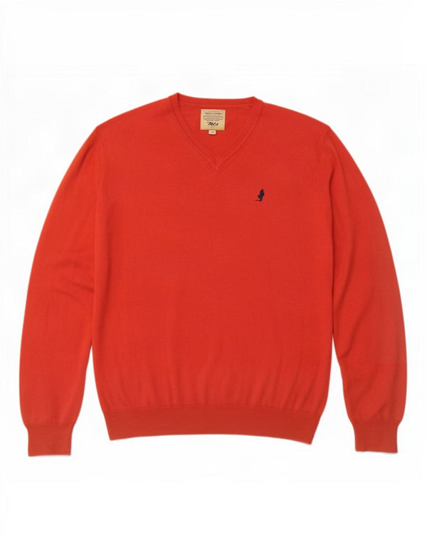 Suéter masculino Marlboro Classics com decote em V vermelho médio