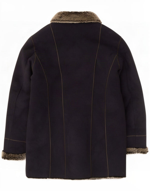 Gelco Womens Sherpa Overcoat UK 14 Grande acrílico listrado azul marinho