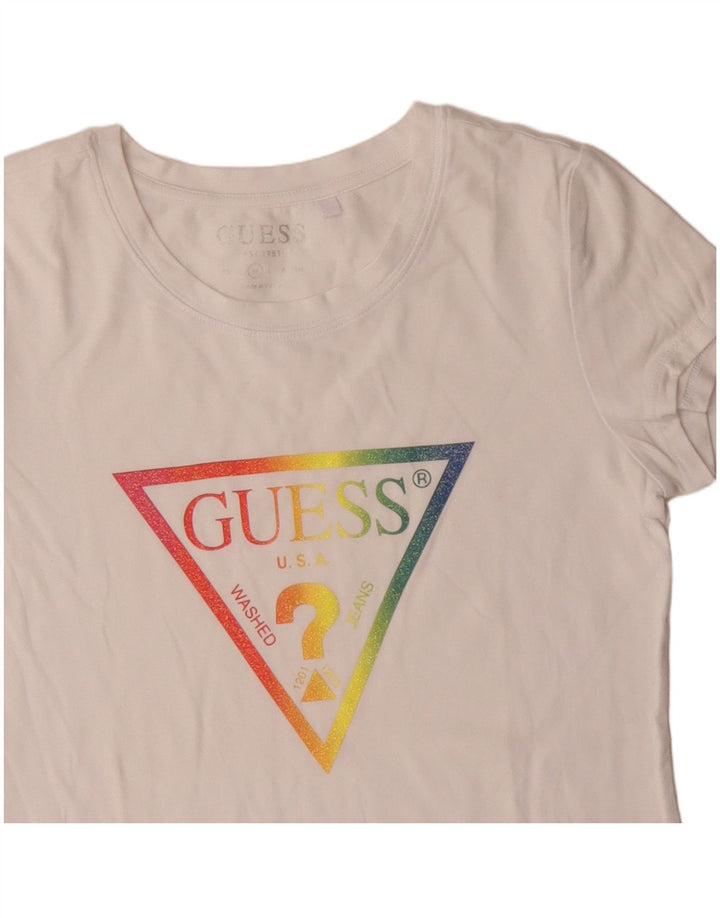Camiseta feminina Guess com estampa gráfica UK 12 médio branco