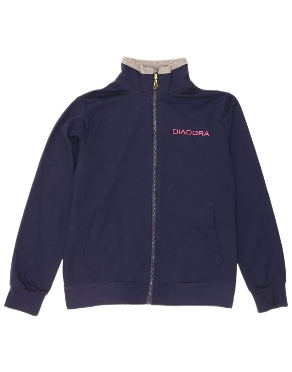 Diadora Womens Tracksuit Top Jacket UK 14 Medium Navy Blue Colourblock