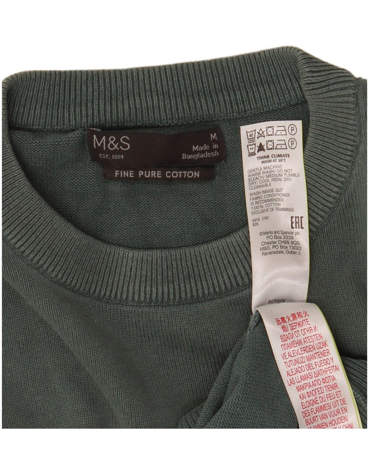 Suéter masculino Marks & Spencer com gola redonda, algodão verde médio