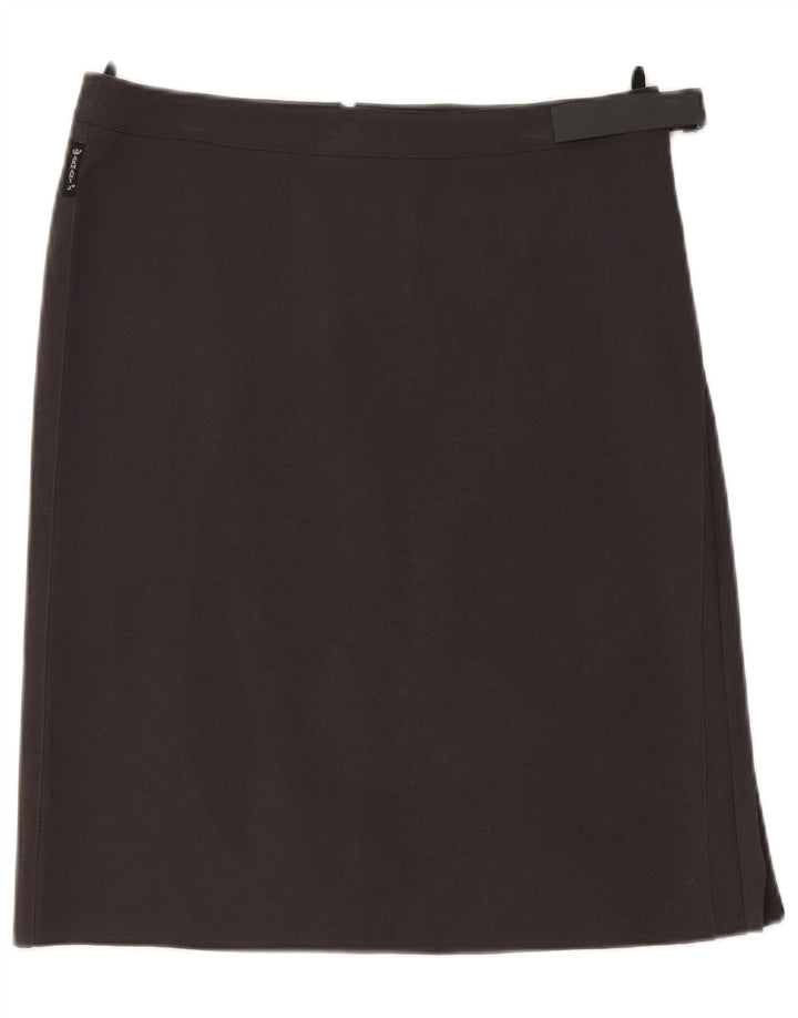 Saia reta feminina Armani UK 14 grande W32 poliéster cinza