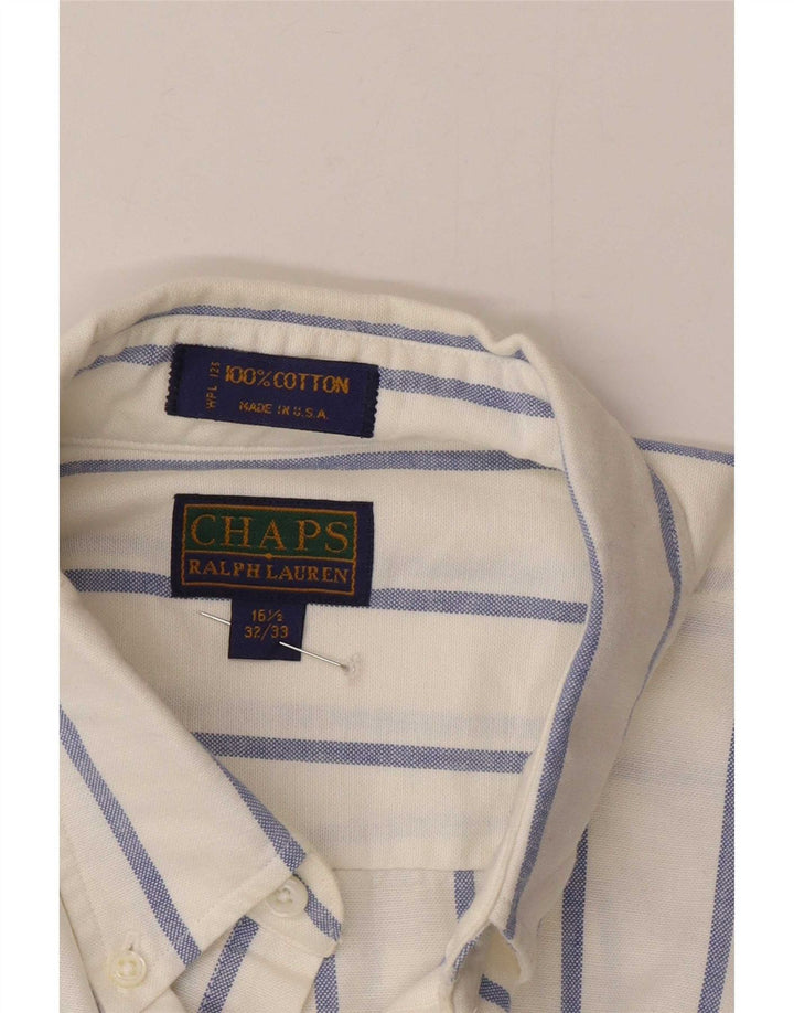 Camisa masculina Chaps tamanho 16 1/2 grande algodão listrado branco