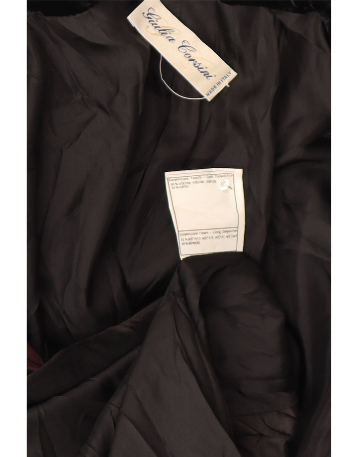 Jaqueta blazer feminina vintage de veludo com 3 botões Reino Unido 14 grande viscose preta