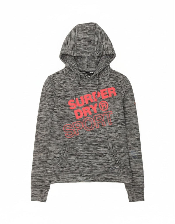 Superdry feminino gráfico moletom com capuz UK 12 poliéster manchado cinza médio