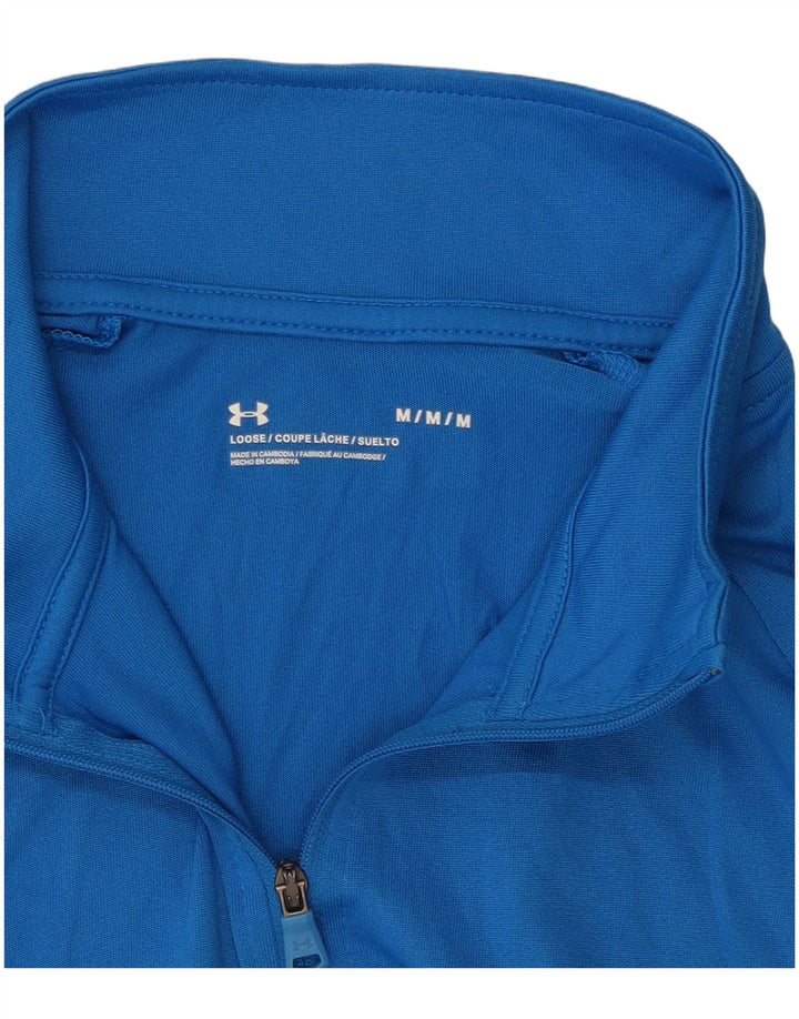 Under Armour Mens Zip Neck Pulôver Treino Top Médio Azul