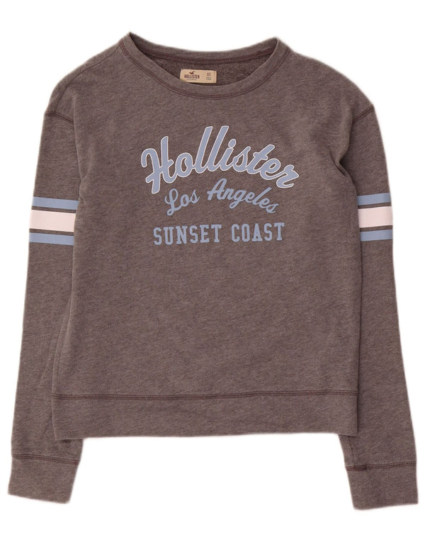 Hollister feminino gráfico moletom jumper UK 6 XS cinza colorblock