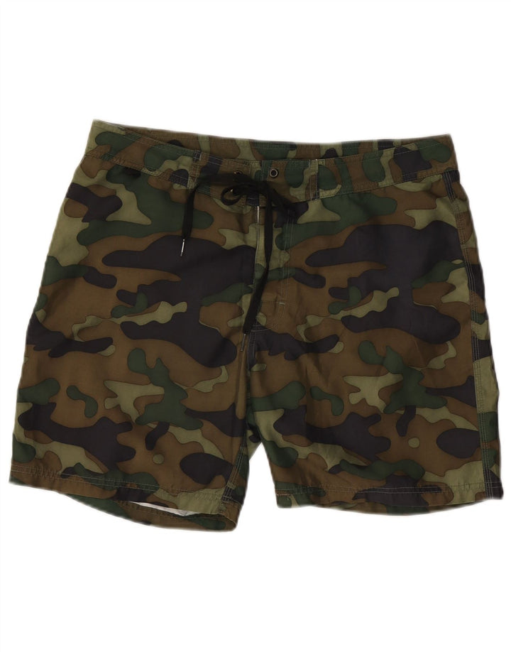 Shorts de natação masculino SUNDEK poliéster camuflado cáqui médio