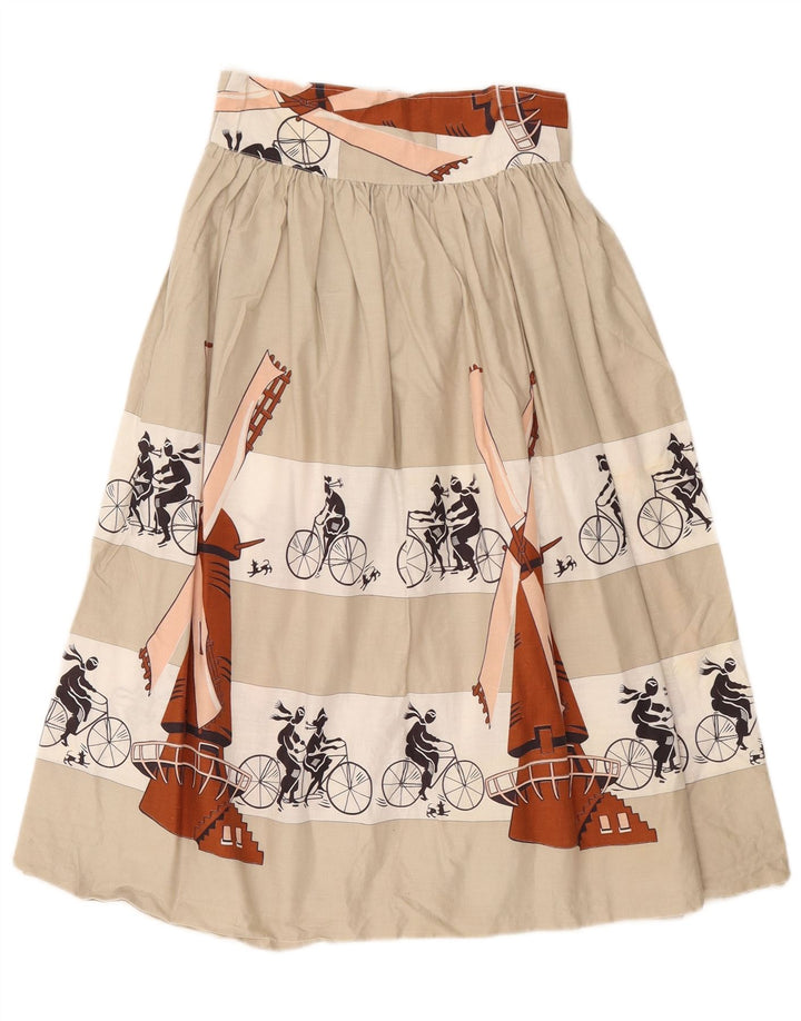 Saia feminina vintage estampada em linha A W26 pequeno colorblock bege