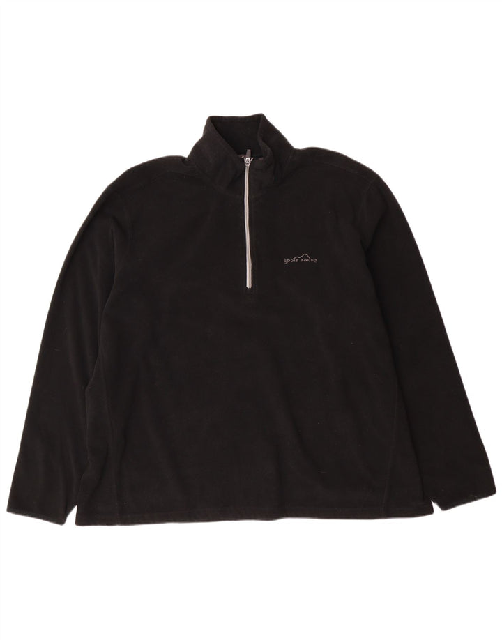 Eddie Bauer Suéter masculino de lã com zíper e gola 2XL poliéster preto