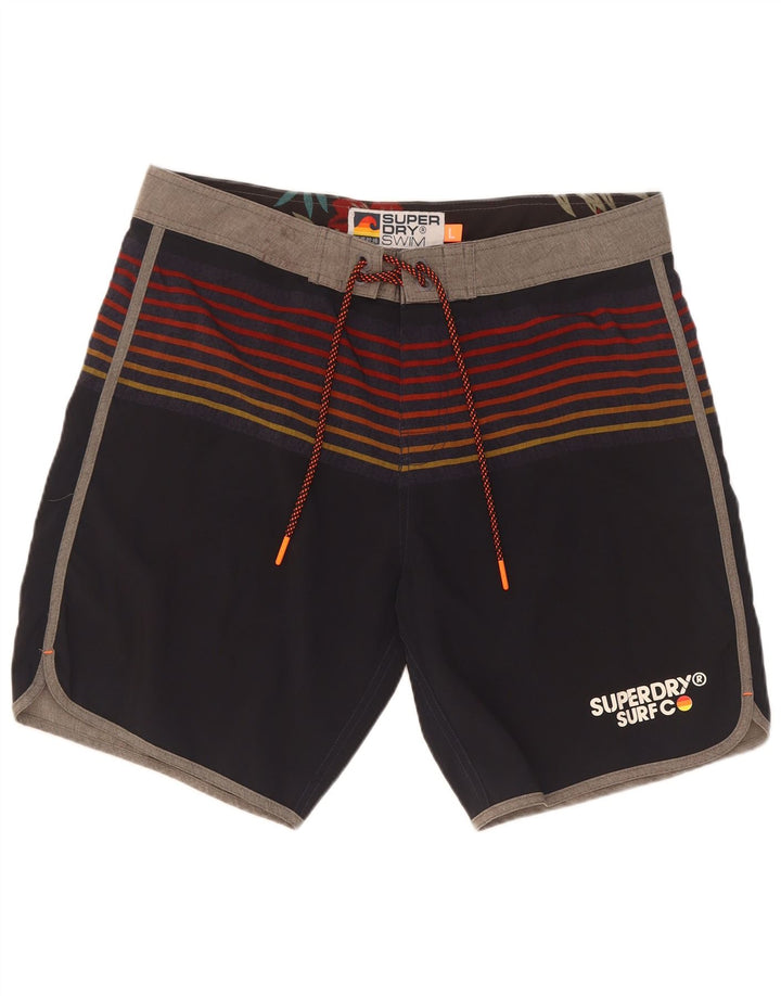 Shorts de natação masculino Superdry grande poliéster listrado azul marinho