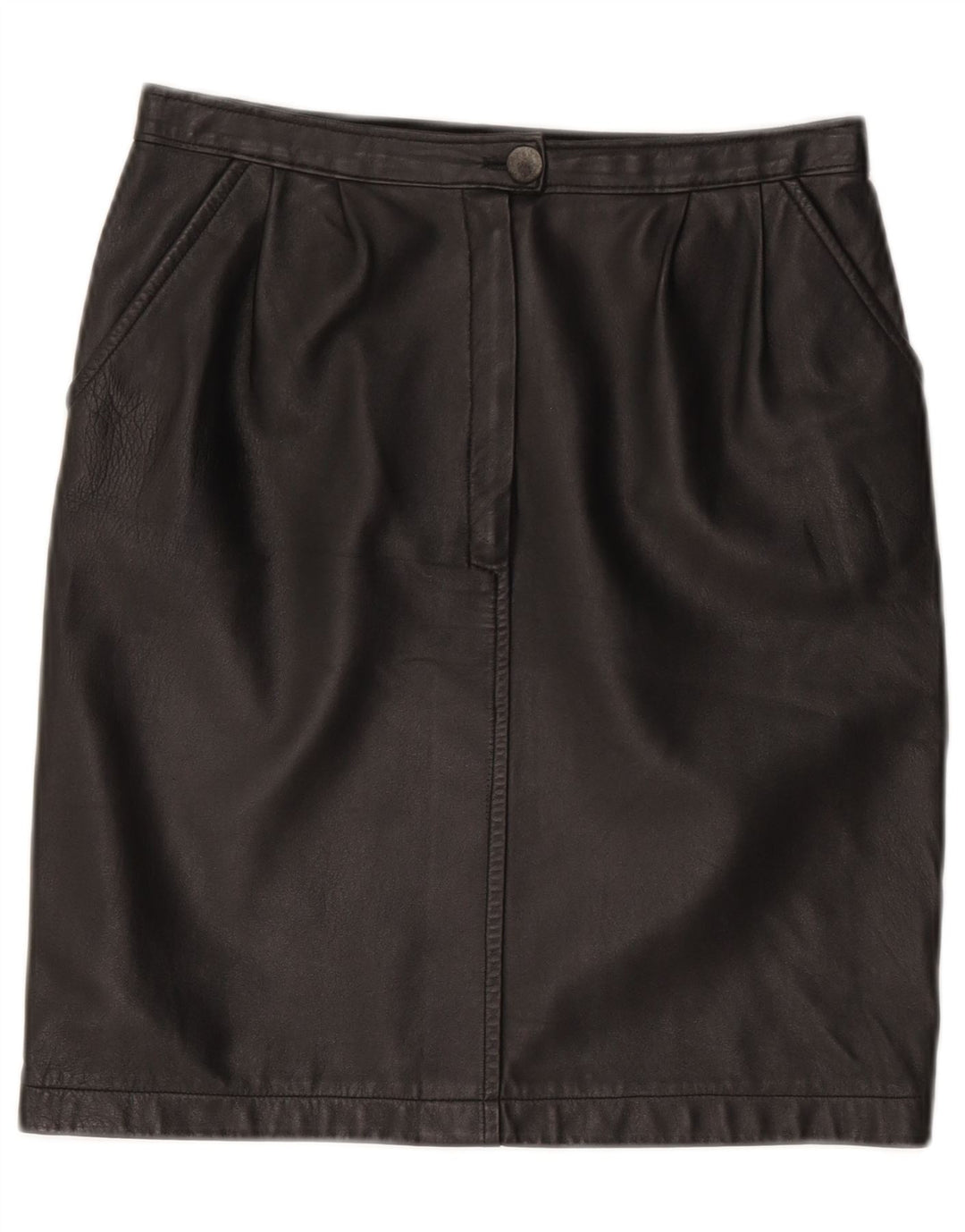Saia de couro feminina vintage W28 média preta