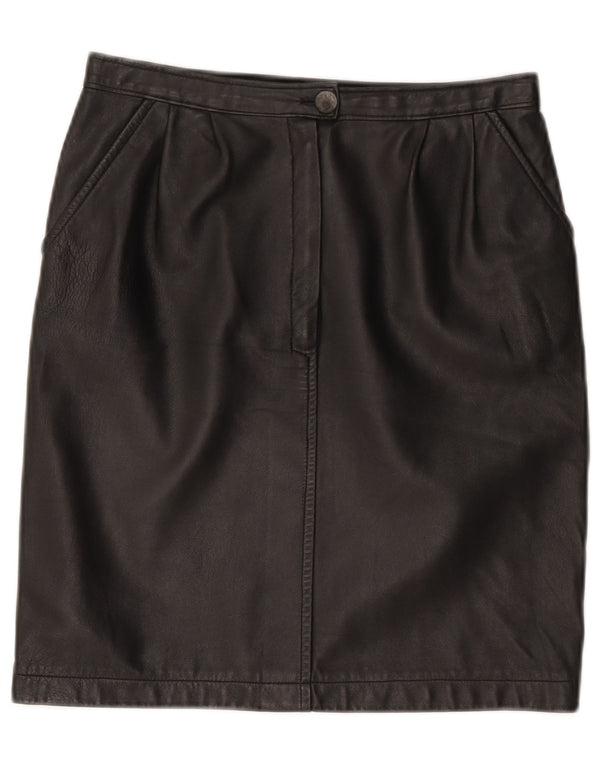 Saia de couro feminina vintage W28 média preta