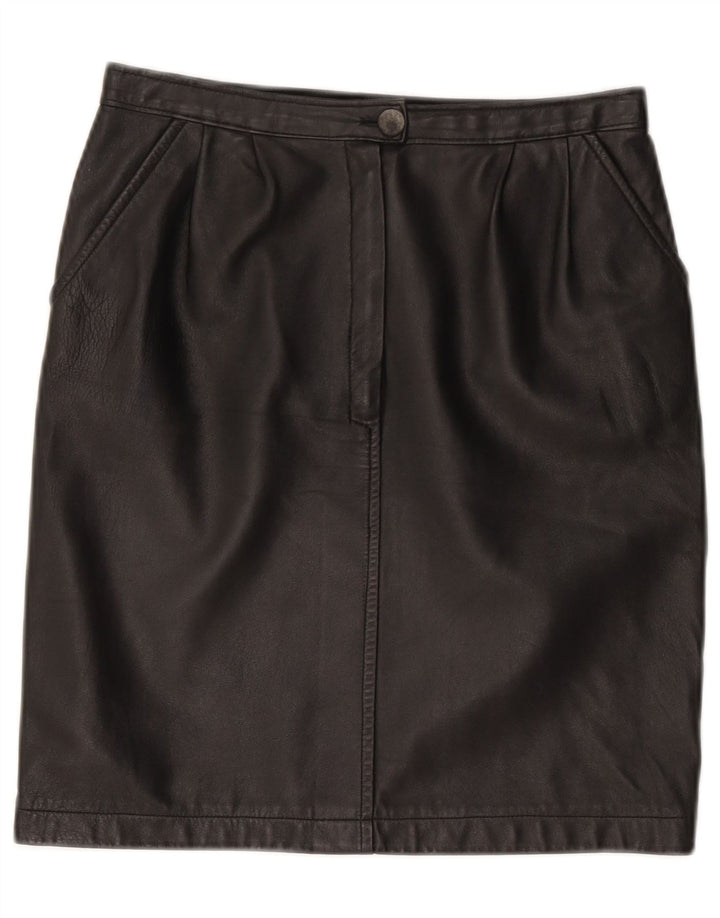 Saia de couro feminina vintage W28 média preta
