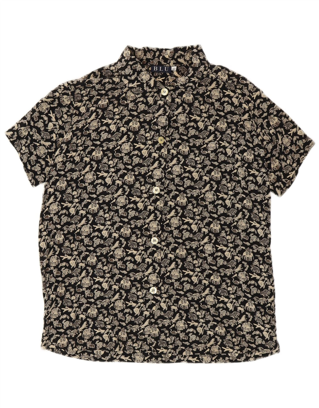Camisa feminina VINTAGE manga curta IT 42 médio preto estampa animal