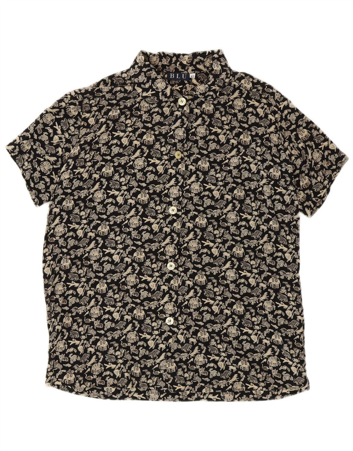 Camisa feminina VINTAGE manga curta IT 42 médio preto estampa animal