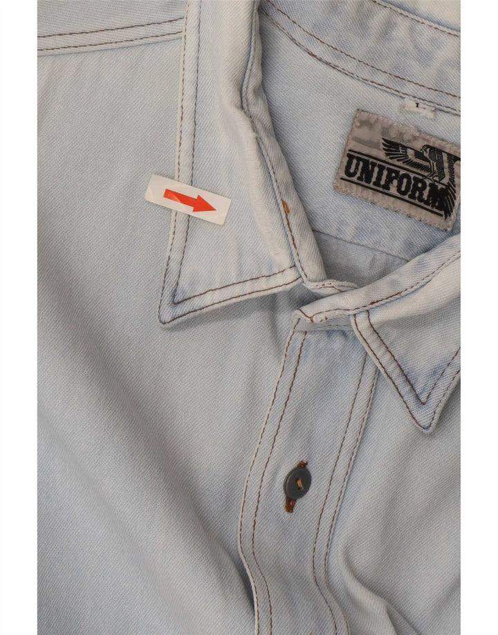 Camisa jeans masculina uniforme grande azul