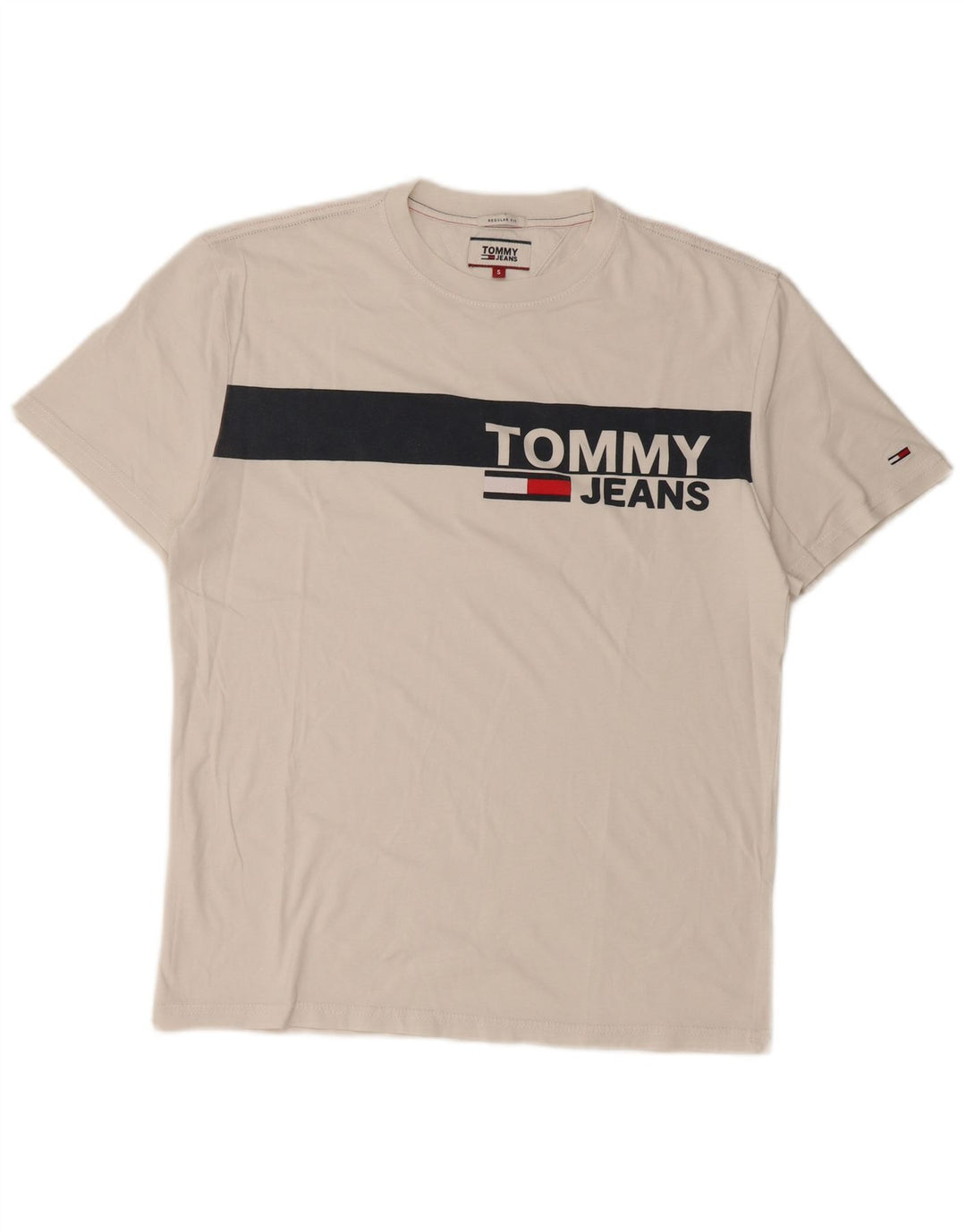 TOMMY HILFIGER Camiseta masculina gráfica Top pequeno bloco colorido branco