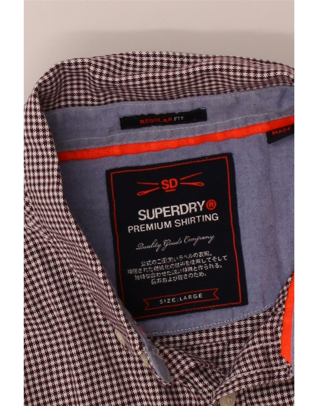 Camisa masculina SUPERDRY regular fit grande algodão houndstooth cor de vinho