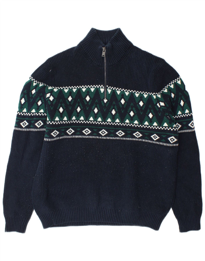 Suéter masculino Marks & Spencer com zíper e gola 2XL azul marinho Fair Isle