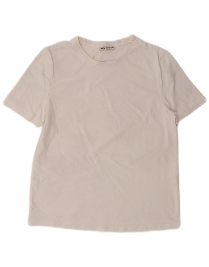 Camiseta feminina Zara UK 14 algodão branco médio