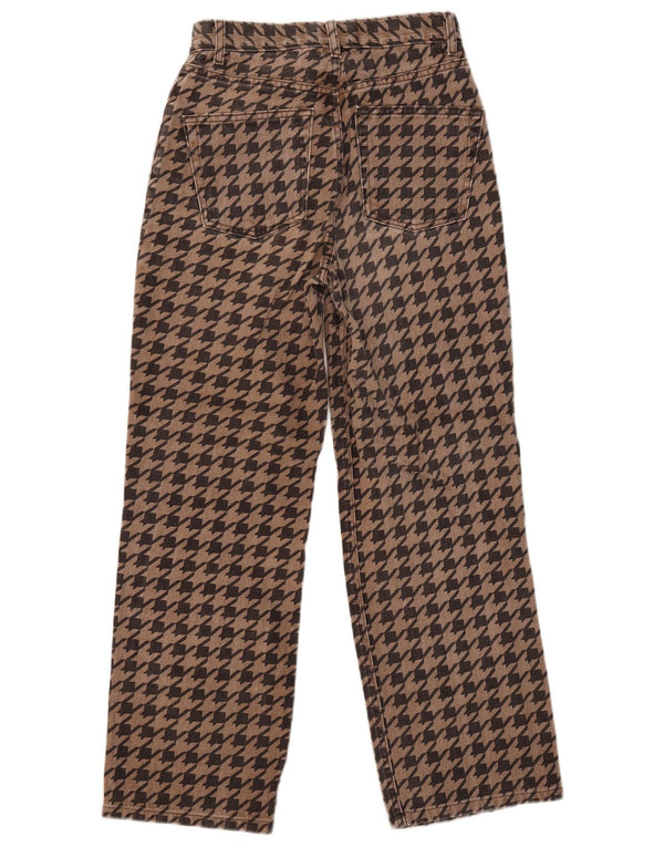Jeans retos femininos Topshop W25 L26 marrom houndstooth algodão anos 90
